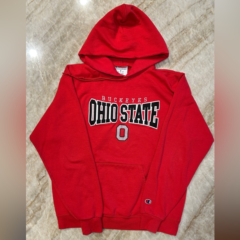 Champion Ohio State Buckeyes Hoodie Red | Quilted & Embroidered Logo | Size M |